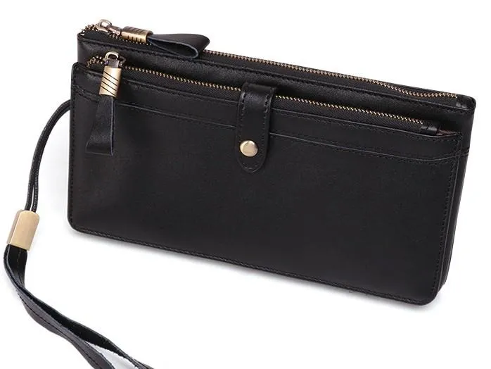 Cool Leather Long Wallet for Men Vintage Double Zipper Long Wallet for Men