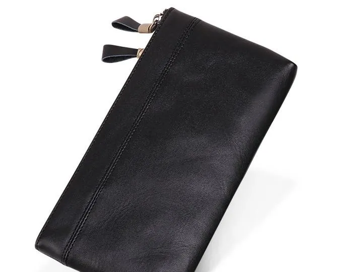 Cool Leather Long Wallet for Men Vintage Double Zipper Long Wallet for Men