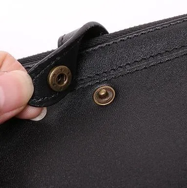 Cool Leather Long Wallet for Men Vintage Double Zipper Long Wallet for Men