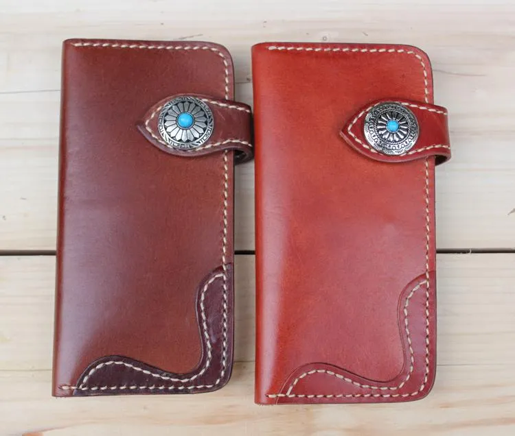 Cool Leather Mens Biker Chain Wallet Cool Handmade Long Biker Wallets with Chain