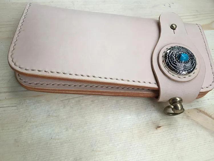 Cool Leather Mens Biker Chain Wallet Handmade Long Biker Wallet with Chain