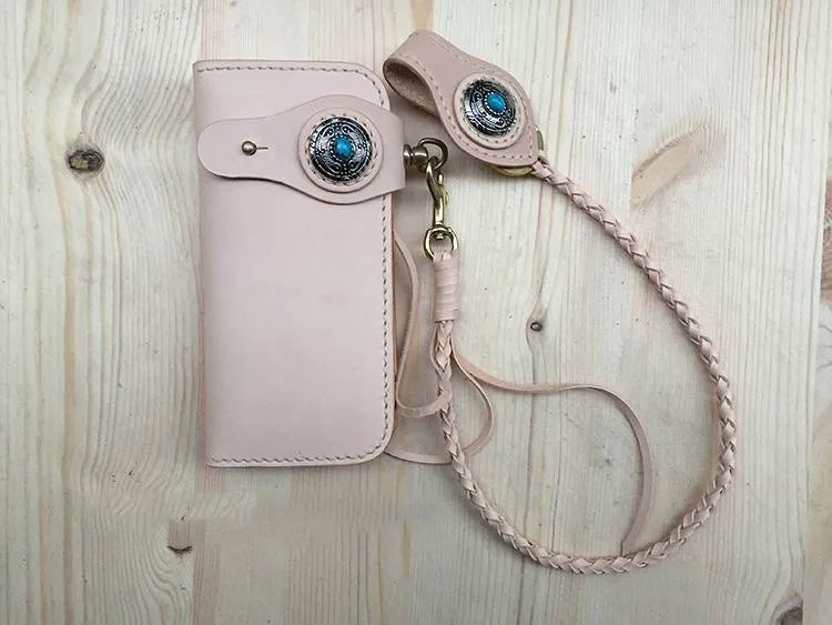 Cool Leather Mens Biker Chain Wallet Handmade Long Biker Wallet with Chain