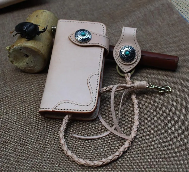 Cool Leather Mens Biker Chain Wallet Handmade Long Biker Wallet with Chain