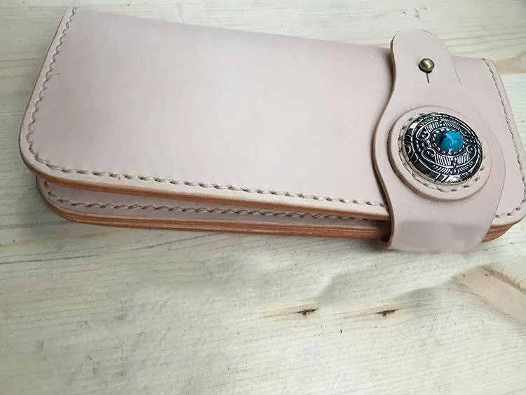 Cool Leather Mens Biker Chain Wallet Handmade Long Biker Wallet with Chain