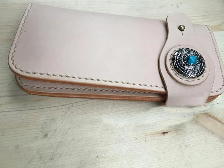 Cool Leather Mens Biker Chain Wallet Handmade Long Chain Wallet with Chain