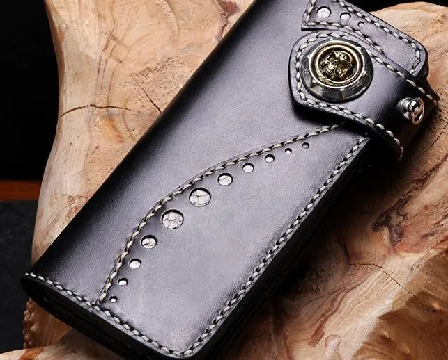 Cool Leather Mens Biker Chain Wallet Leather Biker Wallets Long Chain Wallet for Men