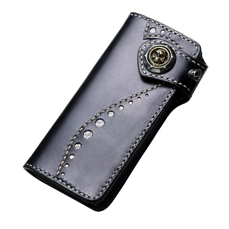 Cool Leather Mens Biker Chain Wallet Leather Biker Wallets Long Chain Wallet for Men