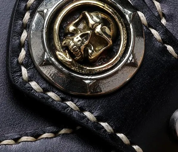 Cool Leather Mens Biker Chain Wallet Leather Biker Wallets Long Chain Wallet for Men