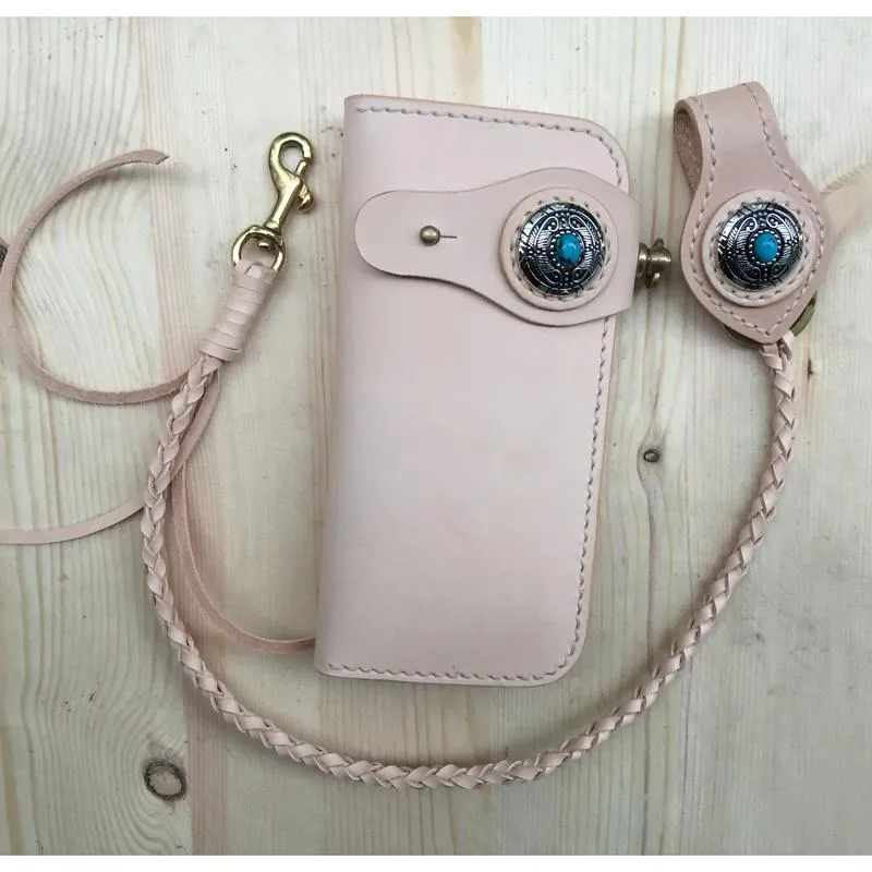 Cool Leather Mens Biker Chain Wallets Handmade Long Wallet with Chain