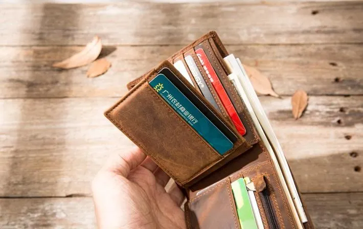 Cool Leather Mens Briaded Small Wallet Bifold Vintage Slim billfold Wallet for Men