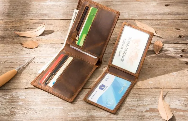 Cool Leather Mens Briaded Small Wallet Bifold Vintage Slim billfold Wallet for Men