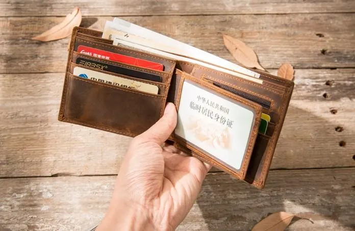 Cool Leather Mens Briaded Small Wallet Bifold Vintage Slim billfold Wallet for Men
