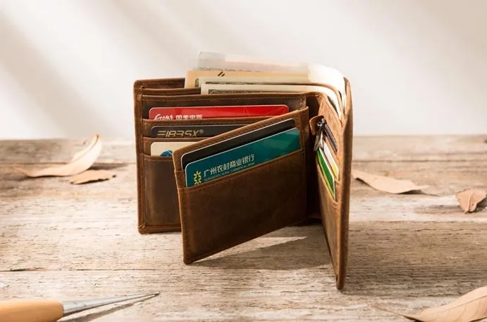 Cool Leather Mens Briaded Small Wallet Bifold Vintage Slim billfold Wallet for Men