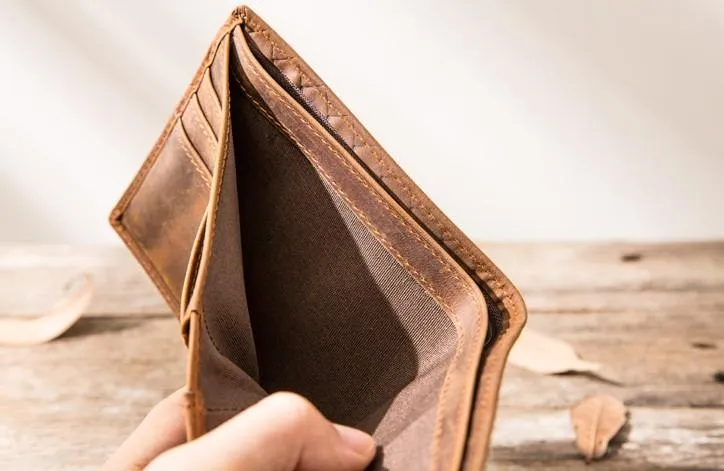Cool Leather Mens Briaded Small Wallet Bifold Vintage Slim billfold Wallet for Men