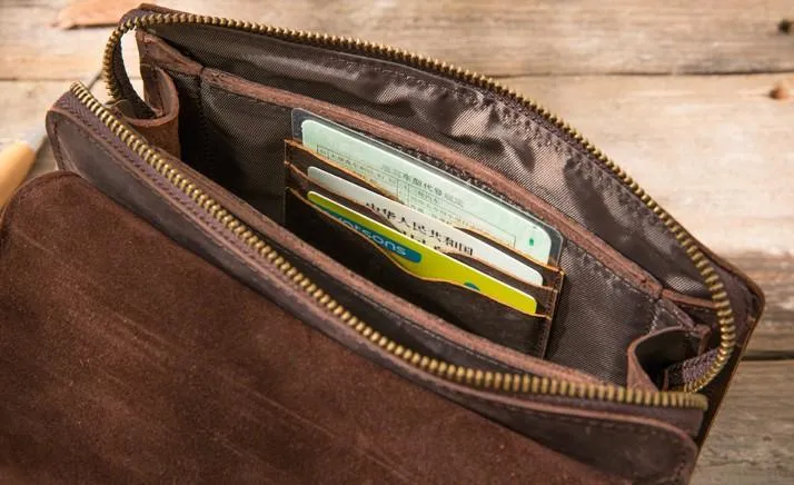 Cool Leather Mens Large Long Zipper Clutch Wallet Long Wallet for Men