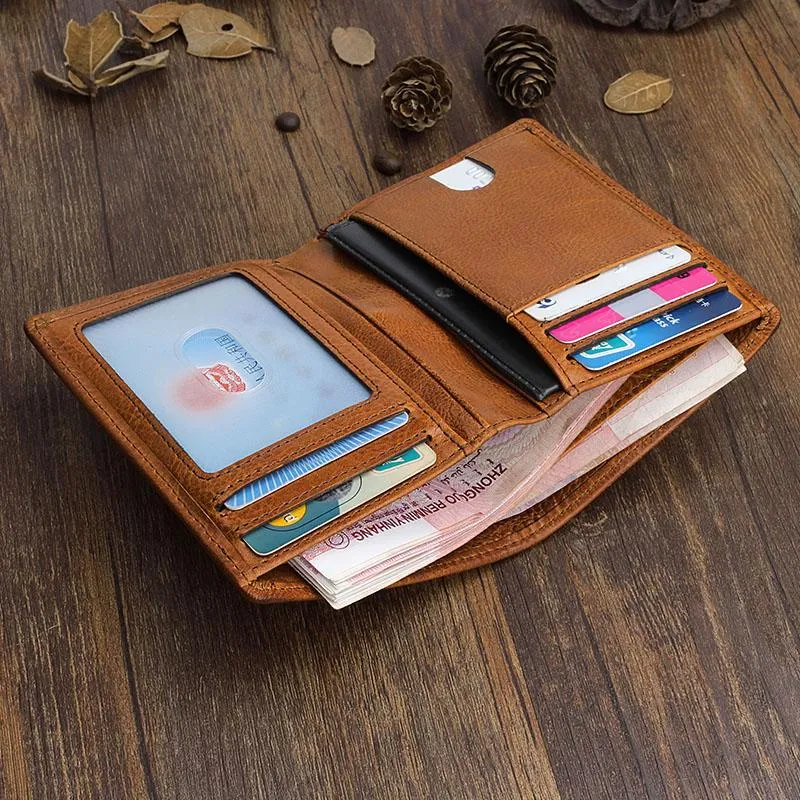 Cool Leather Mens Slim Leather billfold Wallet Men Small Bifold Wallets for Men