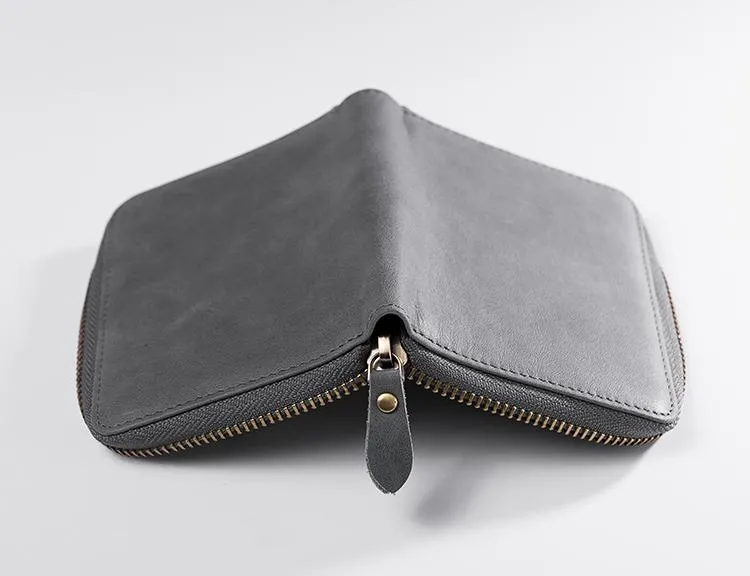 Cool Leather Mens Slim Leather Small Wallet Zipper billfold Wallets Bifold for Men