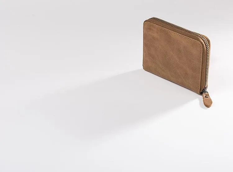 Cool Leather Mens Slim Leather Small Wallet Zipper billfold Wallets Bifold for Men