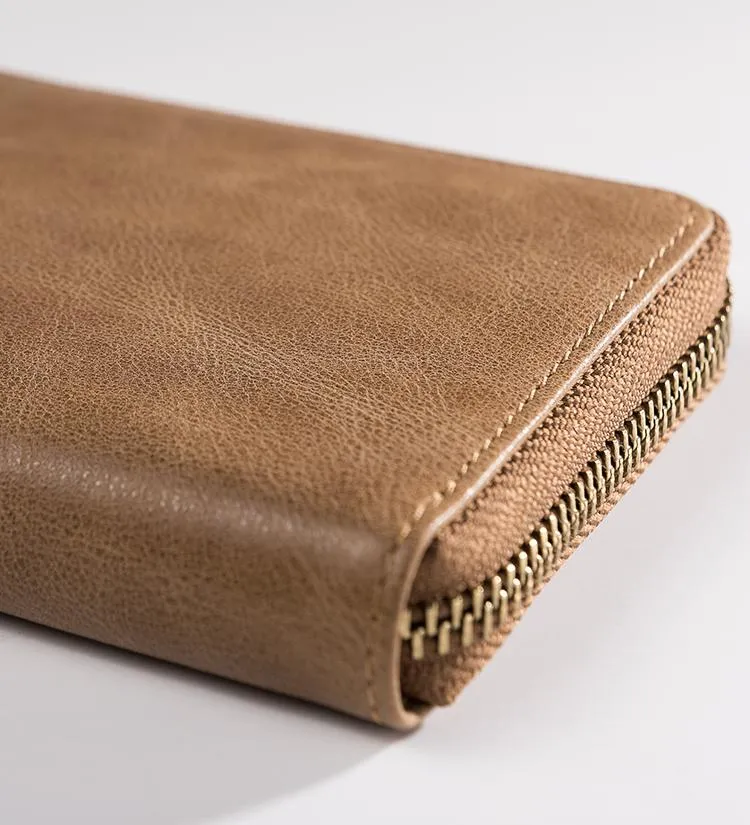 Cool Leather Mens Slim Leather Small Wallet Zipper billfold Wallets Bifold for Men