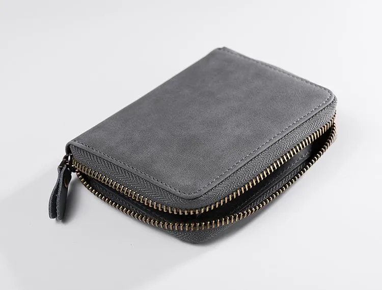 Cool Leather Mens Slim Leather Small Wallet Zipper billfold Wallets Bifold for Men
