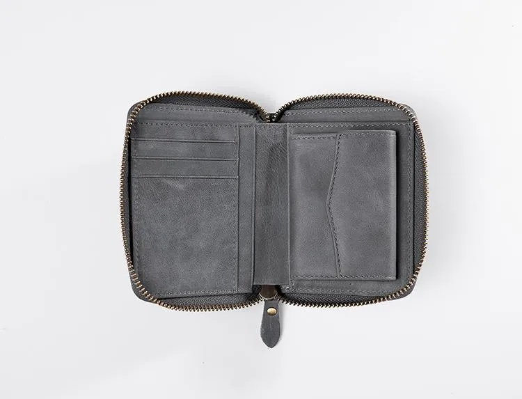Cool Leather Mens Slim Leather Small Wallet Zipper billfold Wallets Bifold for Men