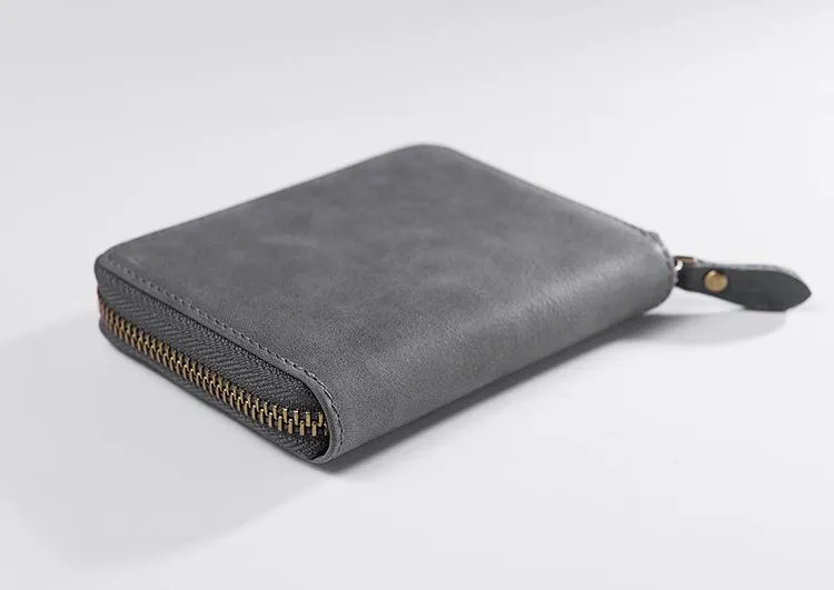 Cool Leather Mens Slim Leather Small Wallet Zipper billfold Wallets Bifold for Men