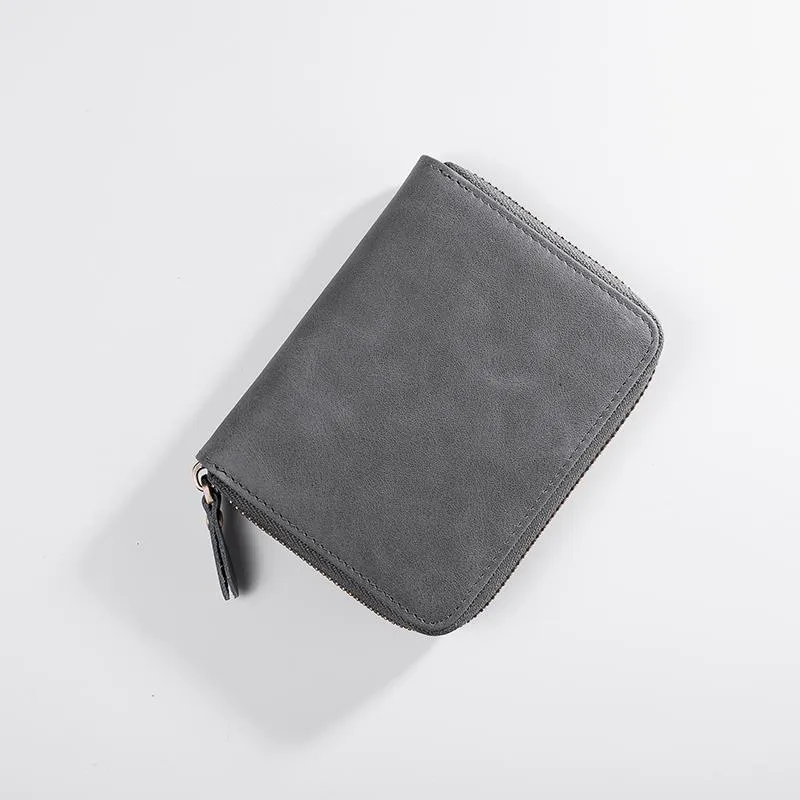 Cool Leather Mens Slim Leather Small Wallet Zipper billfold Wallets Bifold for Men