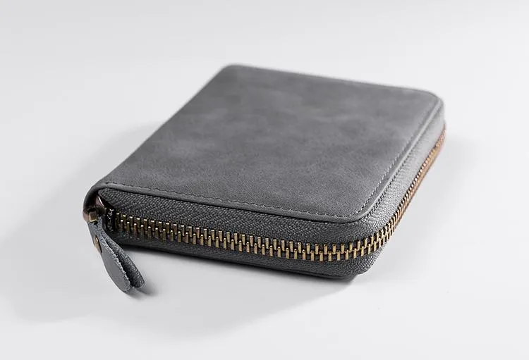 Cool Leather Mens Slim Leather Small Wallet Zipper billfold Wallets Bifold for Men