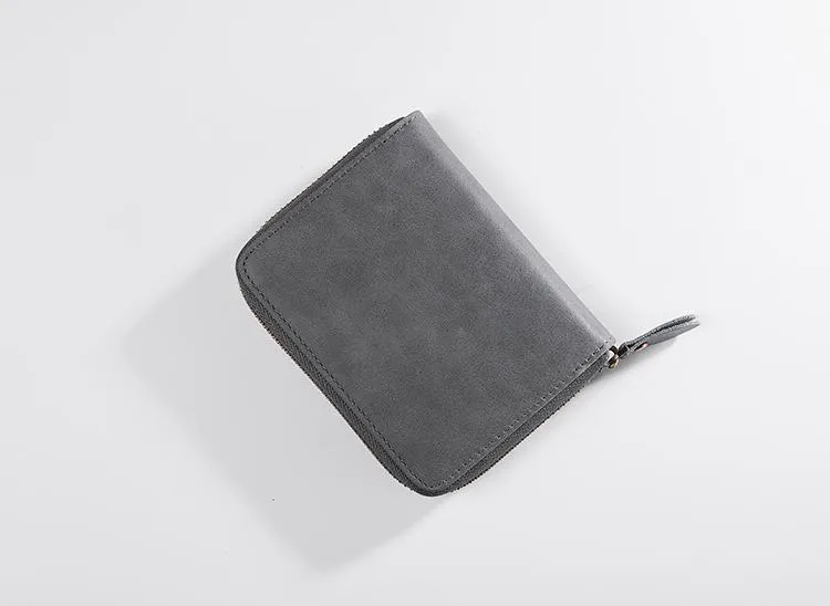 Cool Leather Mens Slim Leather Small Wallet Zipper billfold Wallets Bifold for Men