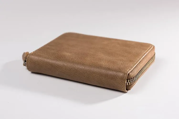 Cool Leather Mens Slim Leather Small Wallet Zipper billfold Wallets Bifold for Men