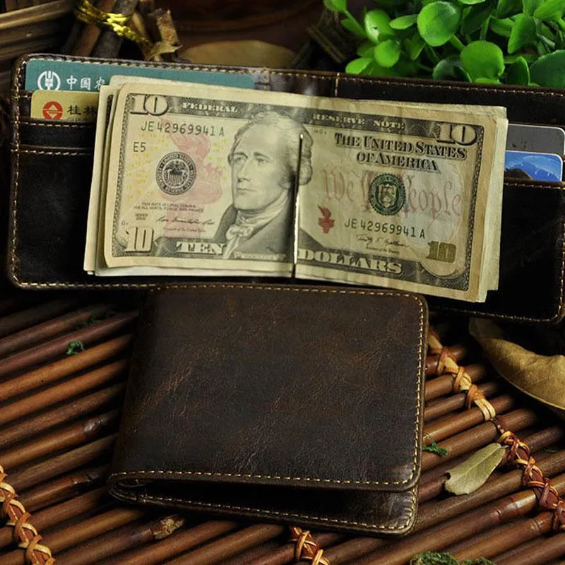 Cool Leather Mens Slim Small Wallet billfold Money Clip Front Pocket Wallet for Men