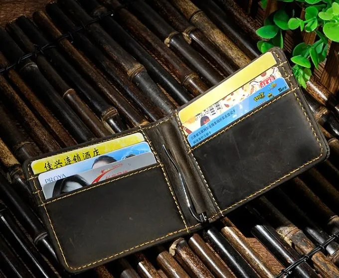 Cool Leather Mens Slim Small Wallet billfold Money Clip Front Pocket Wallet for Men