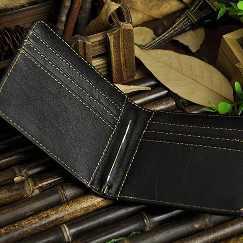 Cool Leather Mens Slim Small Wallet billfold Money Clip Front Pocket Wallet for Men