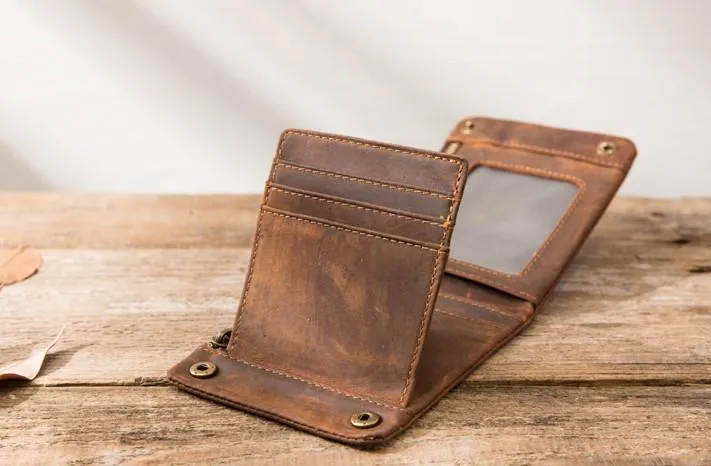 Cool Leather Mens Slim Small Wallets Bifold Vintage billfold Wallet for Men