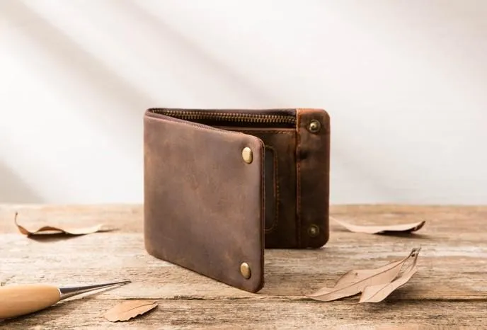 Cool Leather Mens Slim Small Wallets Bifold Vintage billfold Wallet for Men