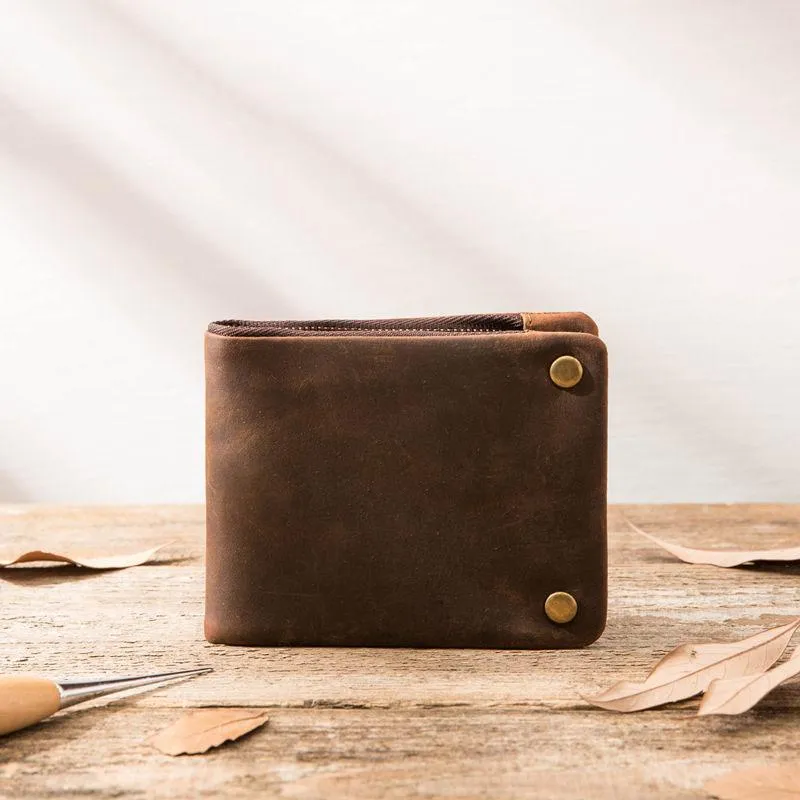 Cool Leather Mens Slim Small Wallets Bifold Vintage billfold Wallet for Men