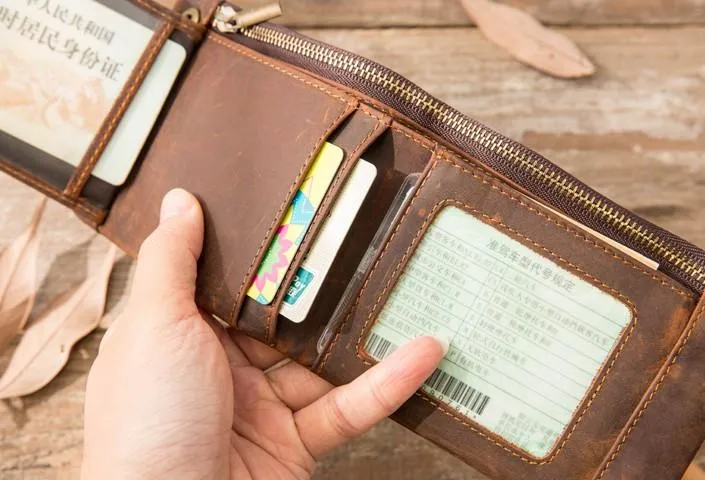 Cool Leather Mens Slim Small Wallets Bifold Vintage billfold Wallet for Men