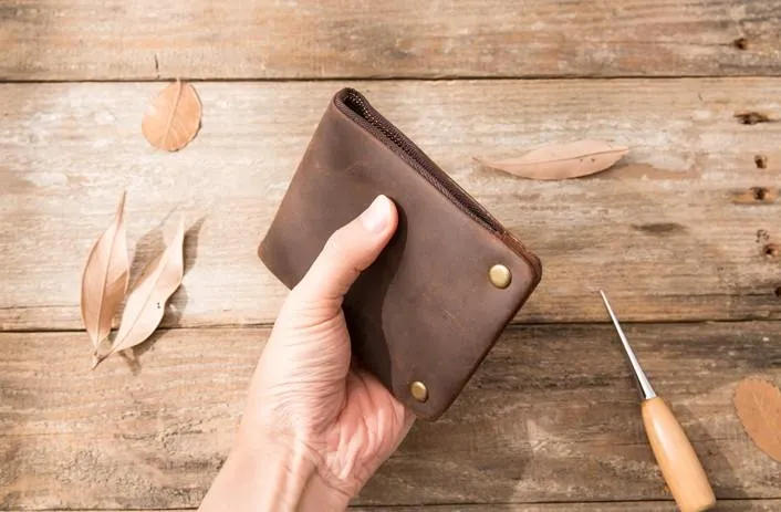 Cool Leather Mens Slim Small Wallets Bifold Vintage billfold Wallet for Men