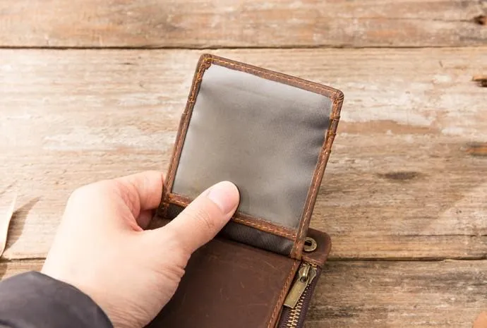 Cool Leather Mens Slim Small Wallets Bifold Vintage billfold Wallet for Men