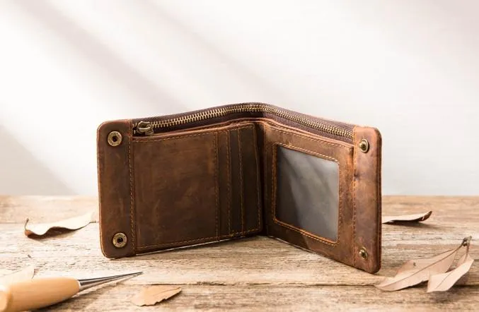 Cool Leather Mens Slim Small Wallets Bifold Vintage billfold Wallet for Men