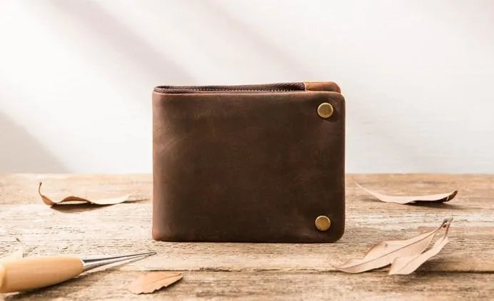 Cool Leather Mens Slim Small Wallets Bifold Vintage billfold Wallet for Men