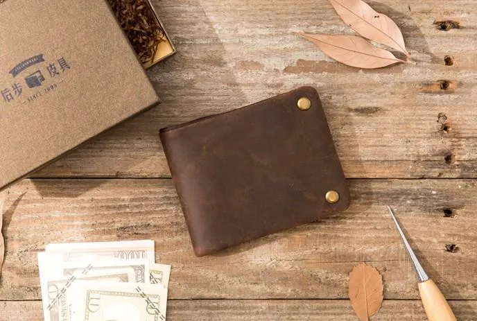 Cool Leather Mens Slim Small Wallets Bifold Vintage billfold Wallet for Men