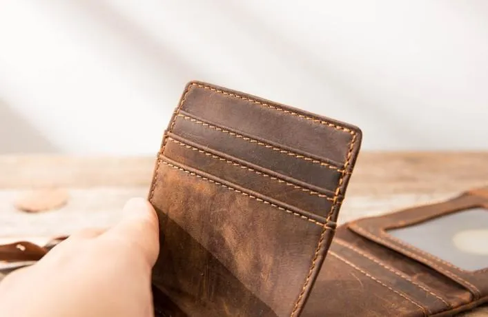 Cool Leather Mens Slim Small Wallets Bifold Vintage billfold Wallet for Men