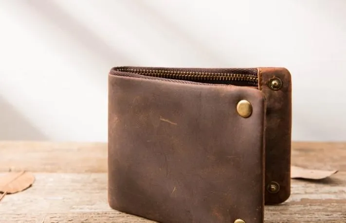 Cool Leather Mens Slim Small Wallets Bifold Vintage billfold Wallet for Men