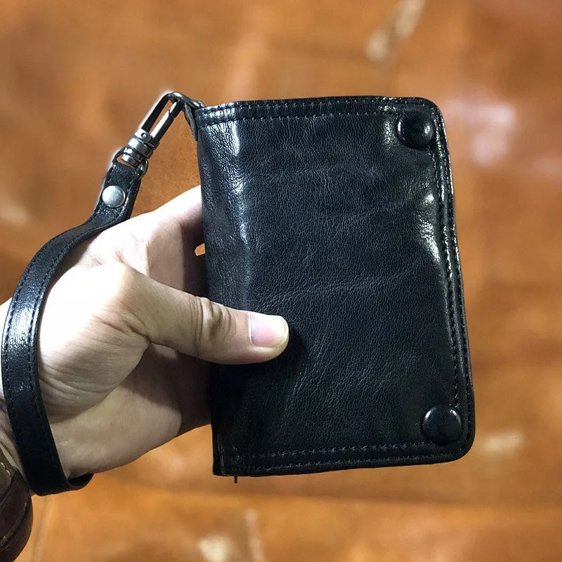 Cool Leather Men's Small Biker Chain Wallet Biker Wallet Wallet With Chain For Men