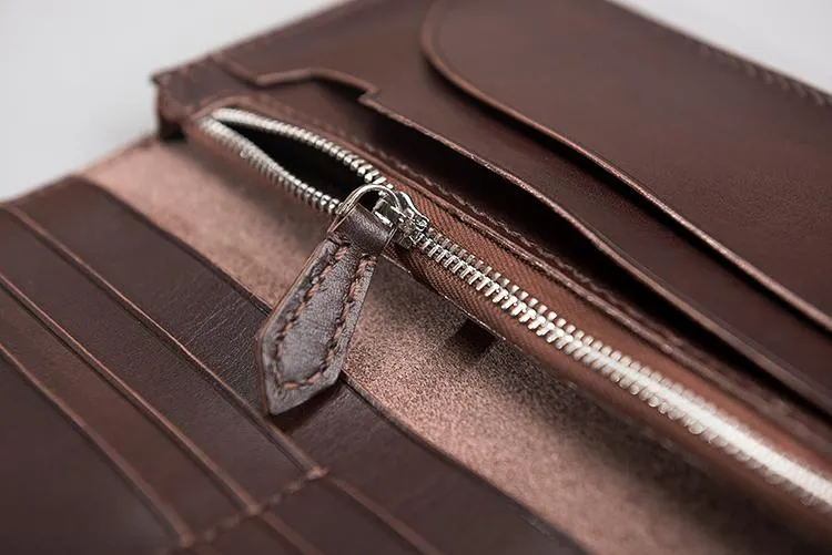 Cool Leather Mens Travel Long Wallets Passport Leather Wallet Long Wallets for Men