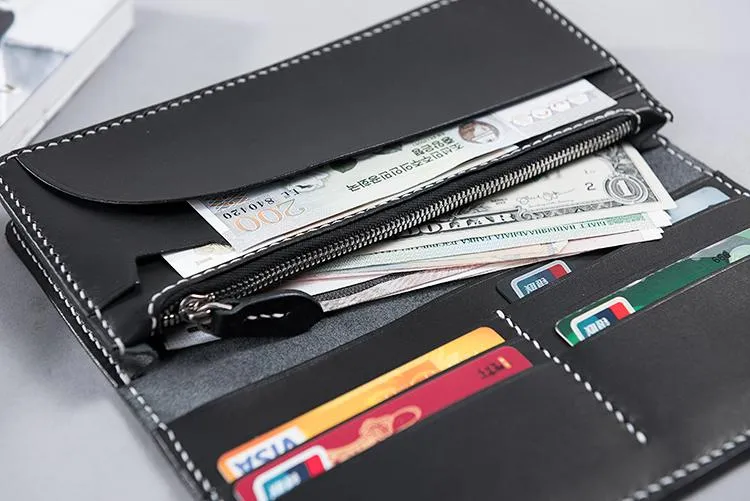 Cool Leather Mens Travel Long Wallets Passport Leather Wallet Long Wallets for Men