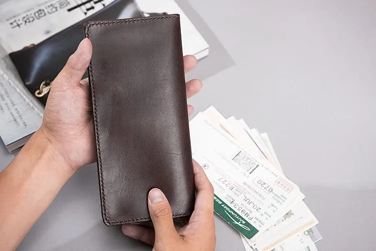 Cool Leather Mens Travel Long Wallets Passport Leather Wallet Long Wallets for Men