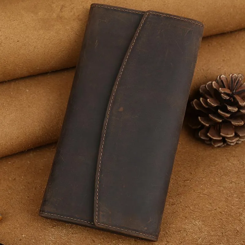Cool Leather Wallet Men's Trifold Long Wallet Vintage Long Wallet For Men