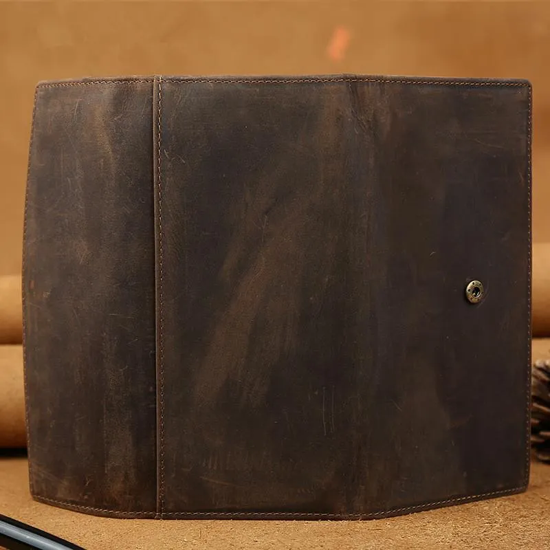 Cool Leather Wallet Men's Trifold Long Wallet Vintage Long Wallet For Men